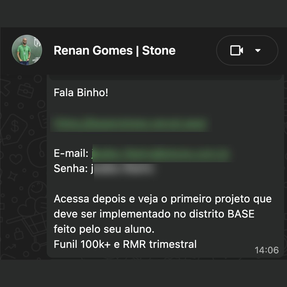 Print de gestor Stone confirmando entrega de aluno