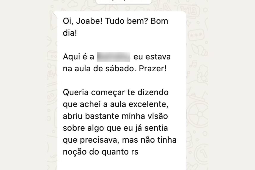 Print de feedback de aluna, profissional de marketing do BTG Pactual